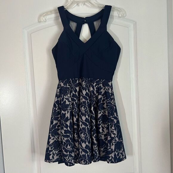 Crystal Doll Floral Lace Fit and Flare Mini Dress - Picture 2 of 7